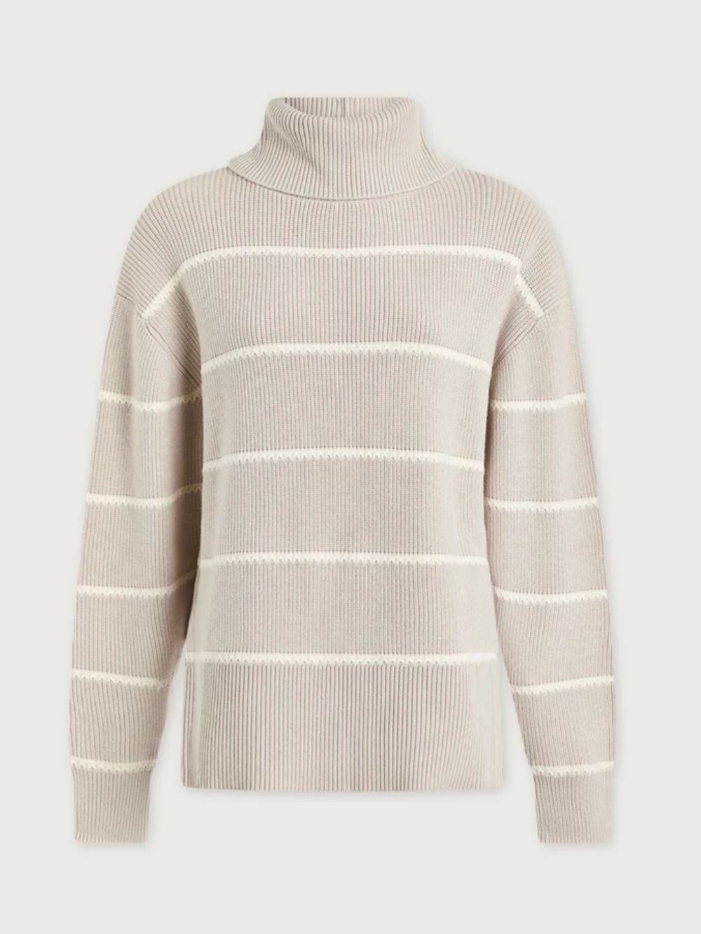 NWT Varley Hamish Stitch Knit Sweater Silver Birch Medium Split Turtleneck